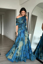 Draped Neck Abstract  Skirt Set