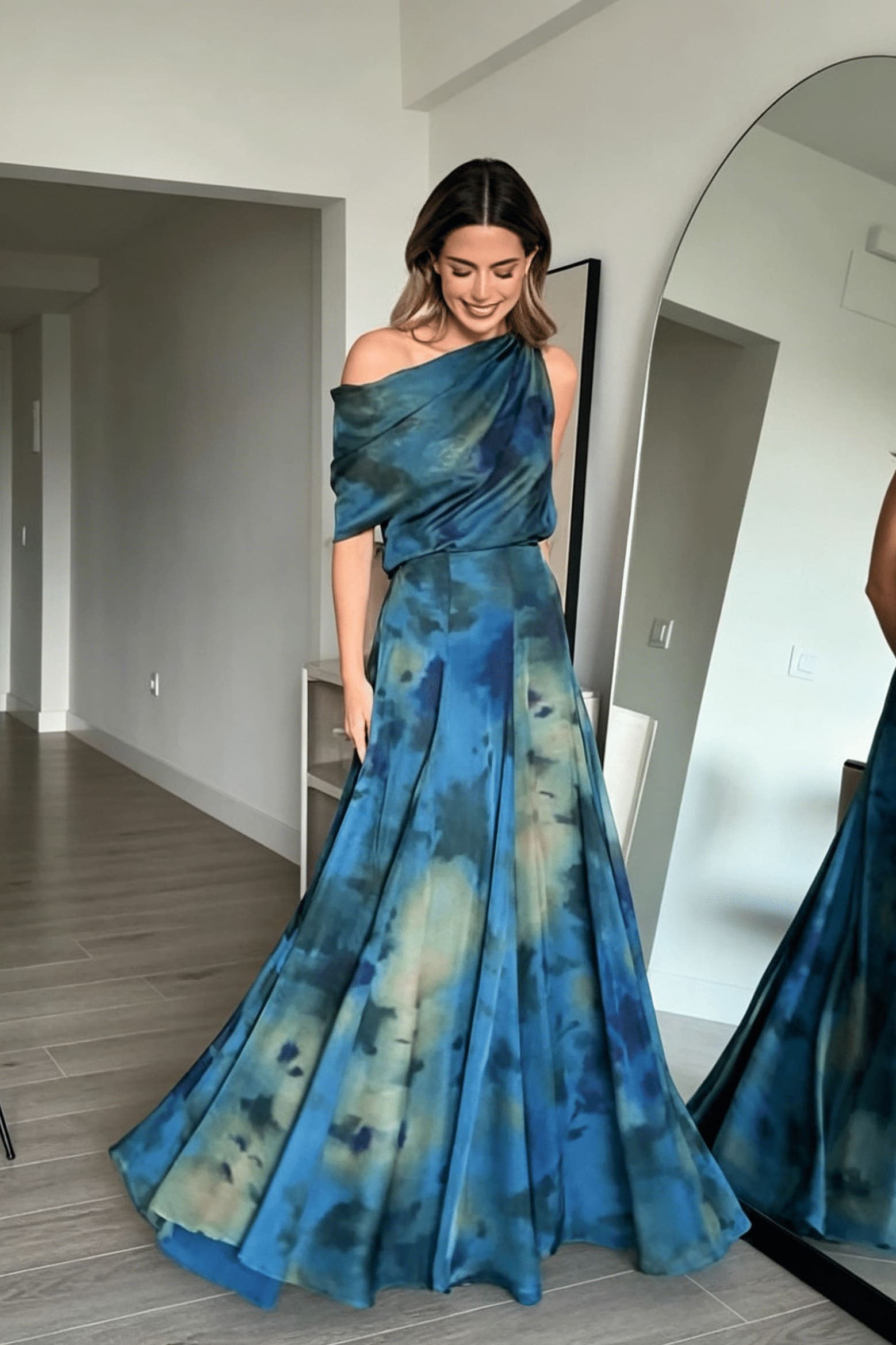 Draped Neck Abstract  Skirt Set