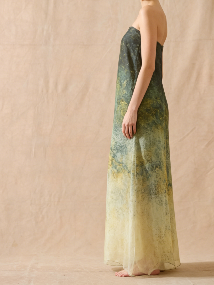 Strapless Ombre Silk Gown