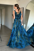 Draped Neck Abstract  Skirt Set