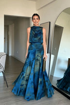 Draped Neck Abstract  Skirt Set