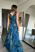 Draped Neck Abstract  Skirt Set