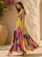 Kiara - Multicolour Ikat Print Maxi Dress BY TENUI