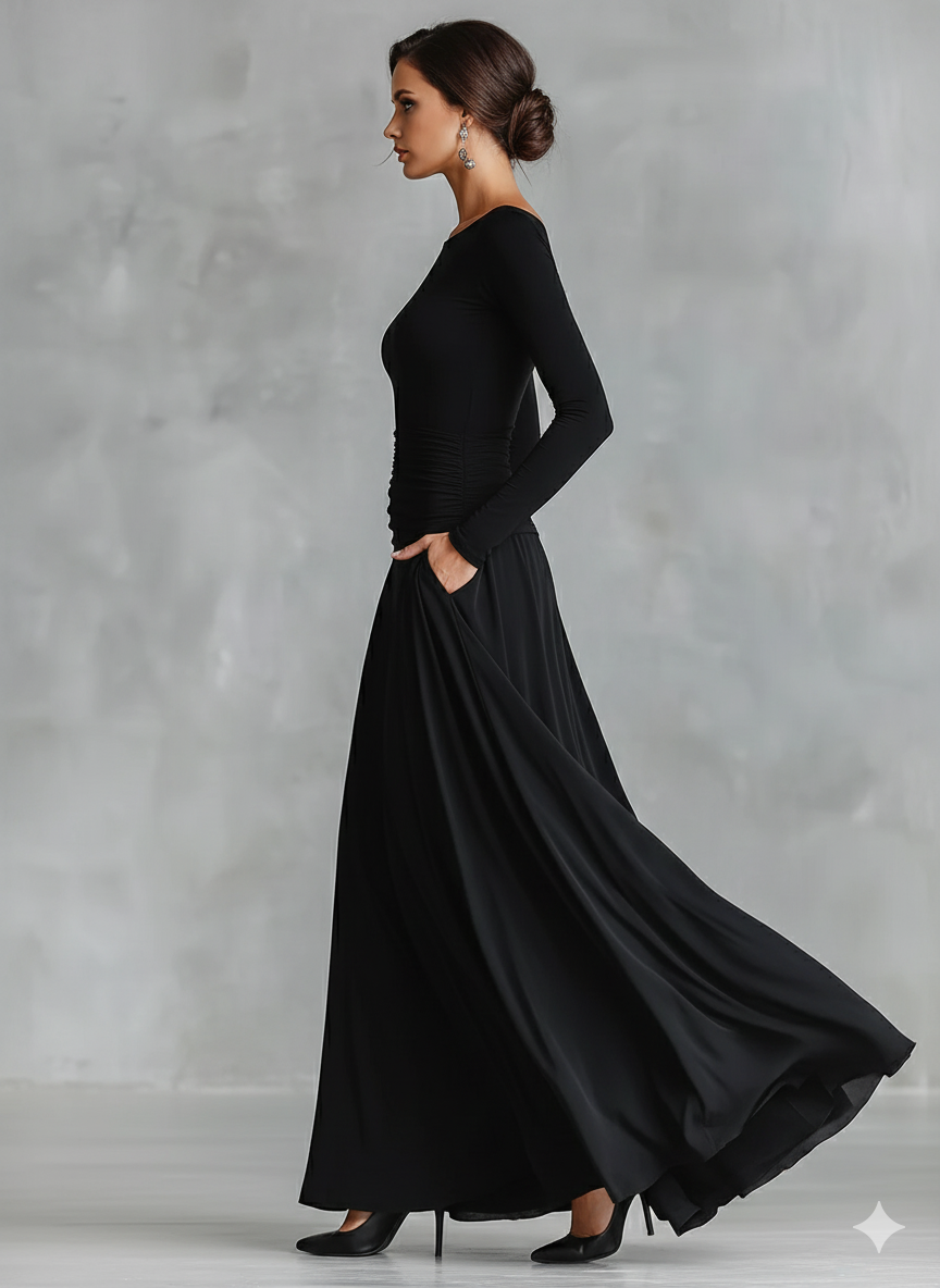 Diletta - Elegante abito lungo con pieghe fluide