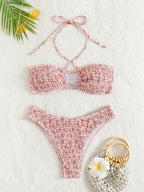 Costume bikini floreale con scollo all'americana