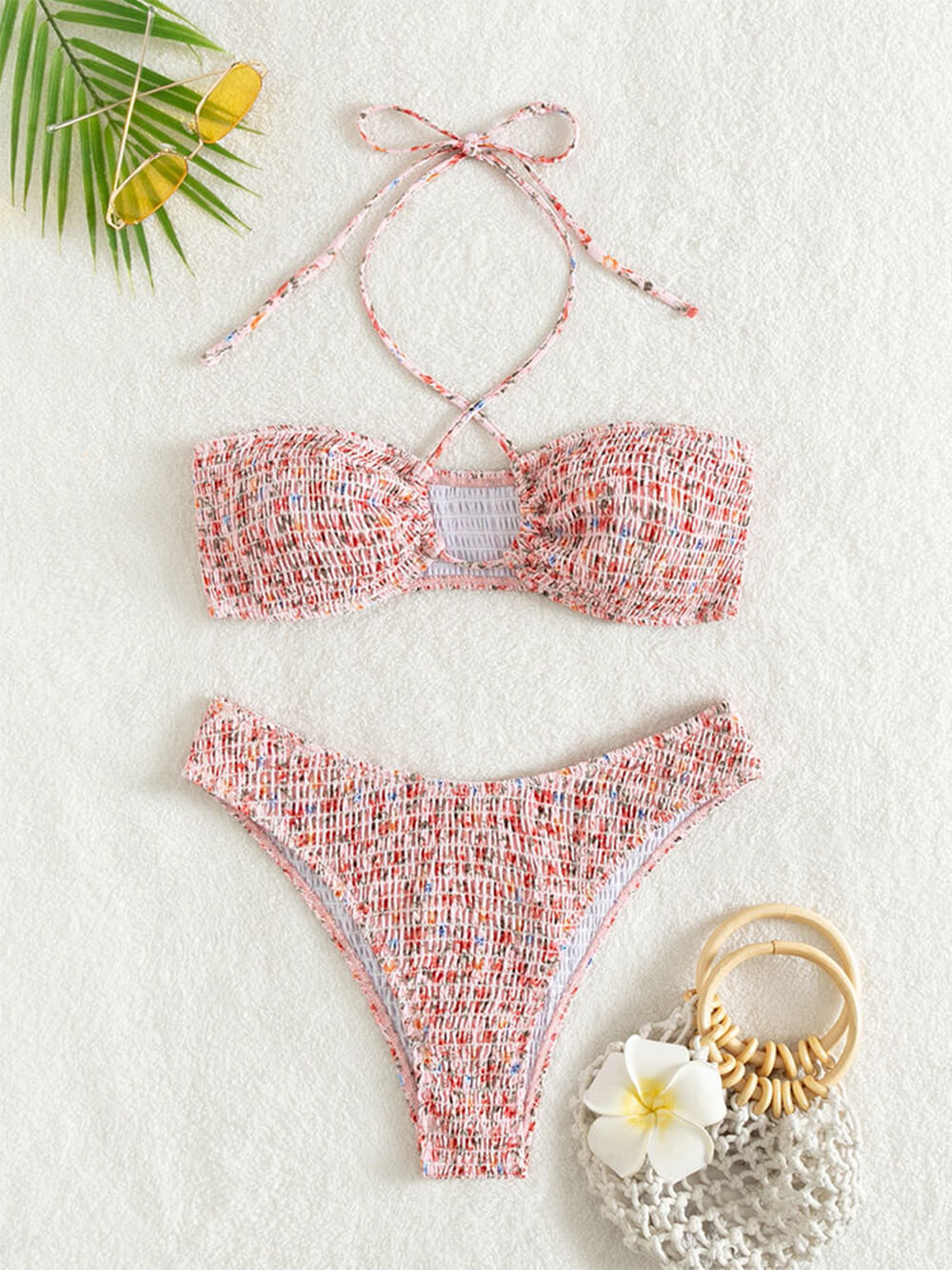 Costume bikini floreale con scollo all'americana