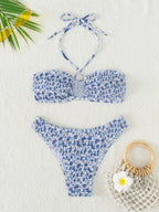 Costume bikini floreale con scollo all'americana