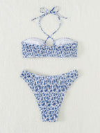 Costume bikini floreale con scollo all'americana