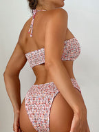 Costume bikini floreale con scollo all'americana