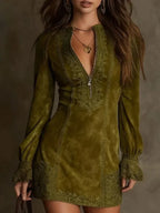 Anna - Abito corto in camoscio con pizzo