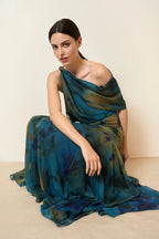 Draped Neck Abstract  Skirt Set