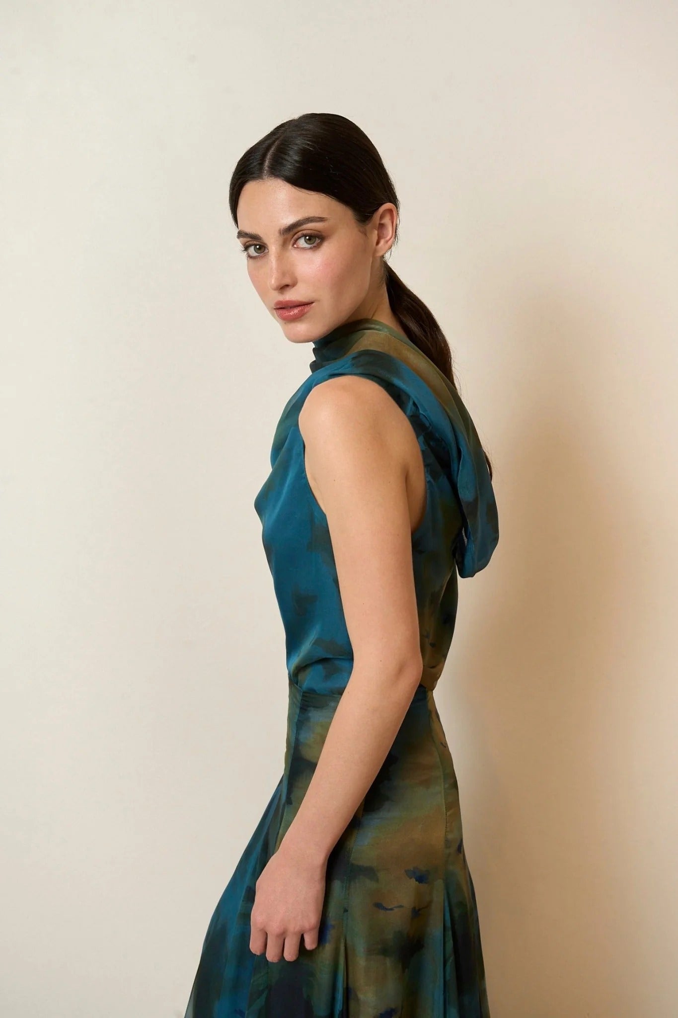 Draped Neck Abstract  Skirt Set