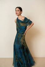 Draped Neck Abstract  Skirt Set