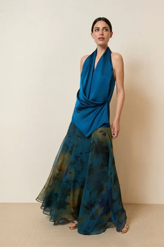 Draped Neck Abstract  Skirt Set